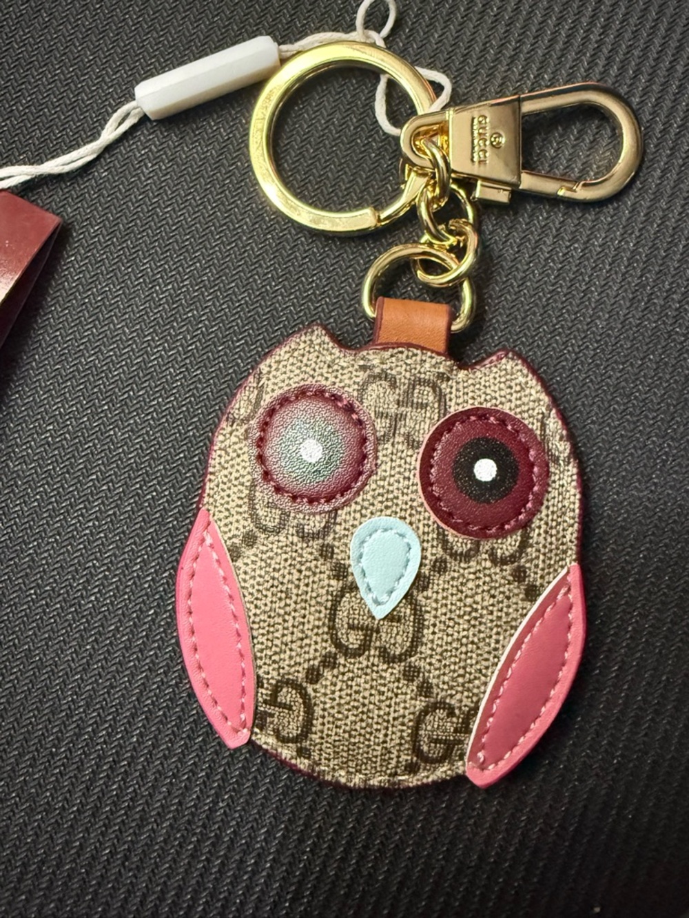 Gucci Designer Brown and Pink Owl Keychain Bag Charm NEW - Picture 9 of 9